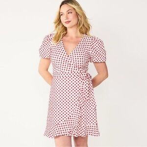 Draper James Red and White Embroidered Wrapped Dress